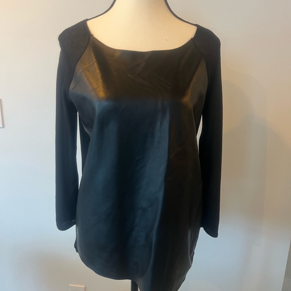 Edgy Black Faux Leather Mixed Media Top - Size M